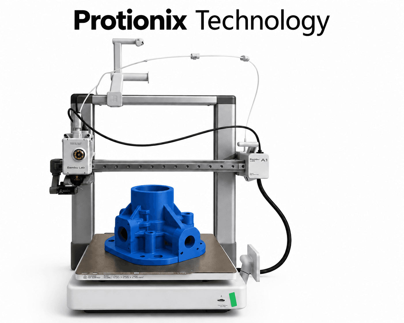 3D printer producing a custom blue enclosure part